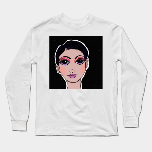 Galaxy Girl female portrait Long Sleeve T-Shirt by LisaCasineau